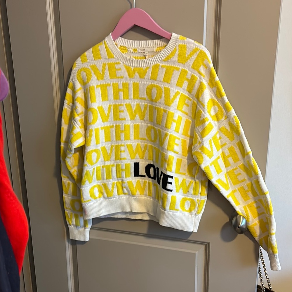Yellow and White Sweater with Love Print